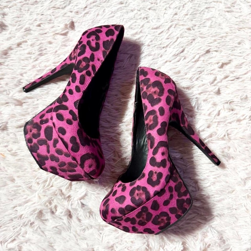 Y2K Pink Cheetah Platform Clubbing Heels Womens 8.5 Jersey Shore Trashy Snooki